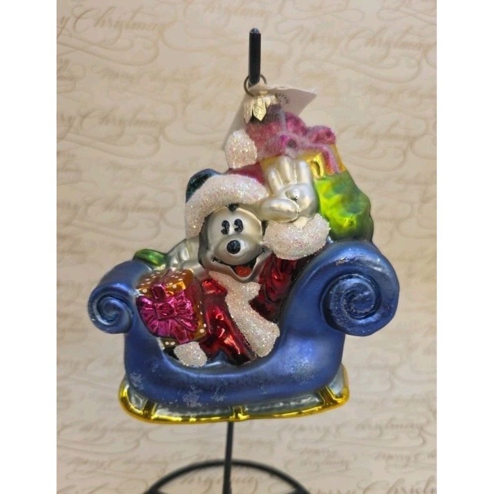1997 Christopher Radko Disney Mickey's Sleigh Ride Roger's Gardens Exclusive